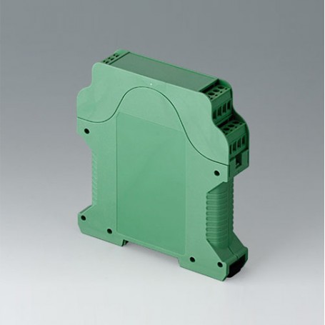 B6721721 / Caja para rail DIN RAILTEC CV ANCHURA 22.5, sin ranuras de ventilación - PA 6 (UL 94 V-0) - green - 22,5x112x99mm