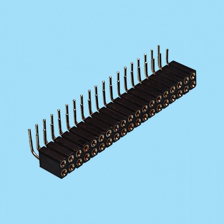 8415 / Conector hembra acodado doble fila pin torneado para soldar a PCB - Paso 2.54 mm