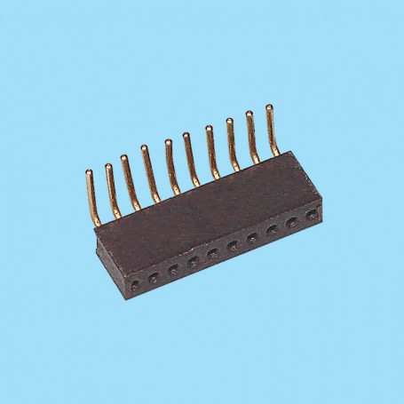 8363 / Conector hembra acodado simple fila acodado pin torneado para soldar a PCB - Paso 1.27 mm