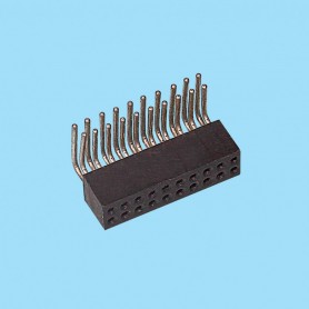 8364 / Conector hembra acodado doble fila pin torneado para soldar a PCB - Paso 1.27 mm