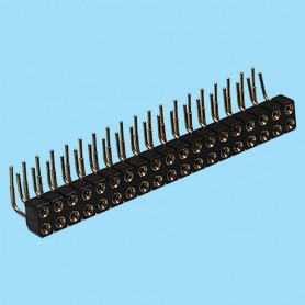 8405 / Conector hembra acodado doble fila pin torneado - Paso 2.54 mm