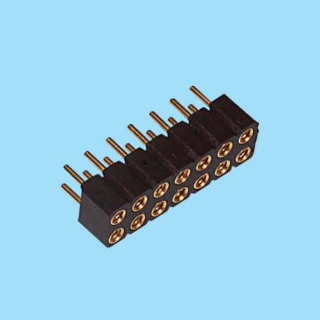 8411 / Conector hembra recto doble fila pin torneado - Paso 2.54 mm