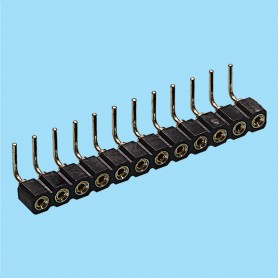 8404 / Conector hembra acodado simple fila pin torneado - Paso 2.54 mm