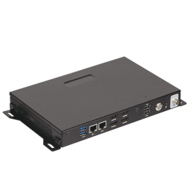 QBiX-Lite-AMDA1605H-A1 / Industrial system with AMD® RYZEN™ Embedded V1605B, Fan Design, Dual Channel DDR4 up to 32GB, 4 x HDMI