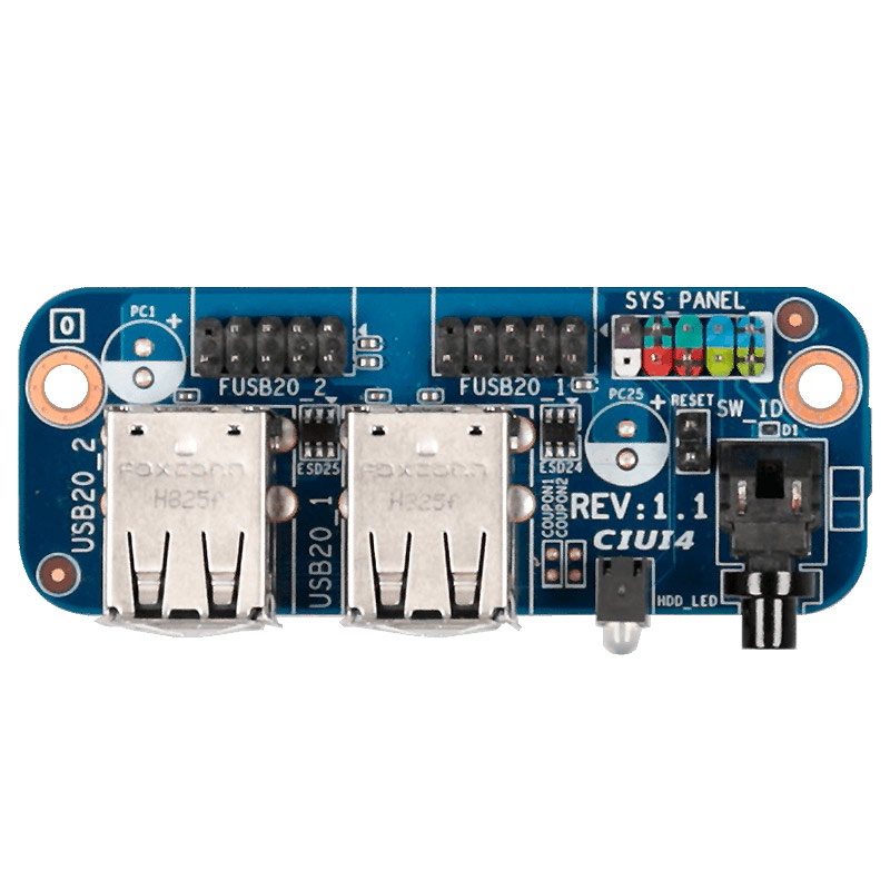 CIUI4-SI / I/O Board with 4 x USB 2.0 Ports, Power Button, LED, HDD LED