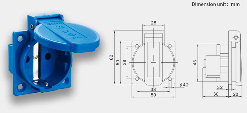 SCHUKO-IP44/CONNECTOR SOCKET | SCHUKO Socket - 2 Pin with protective plug